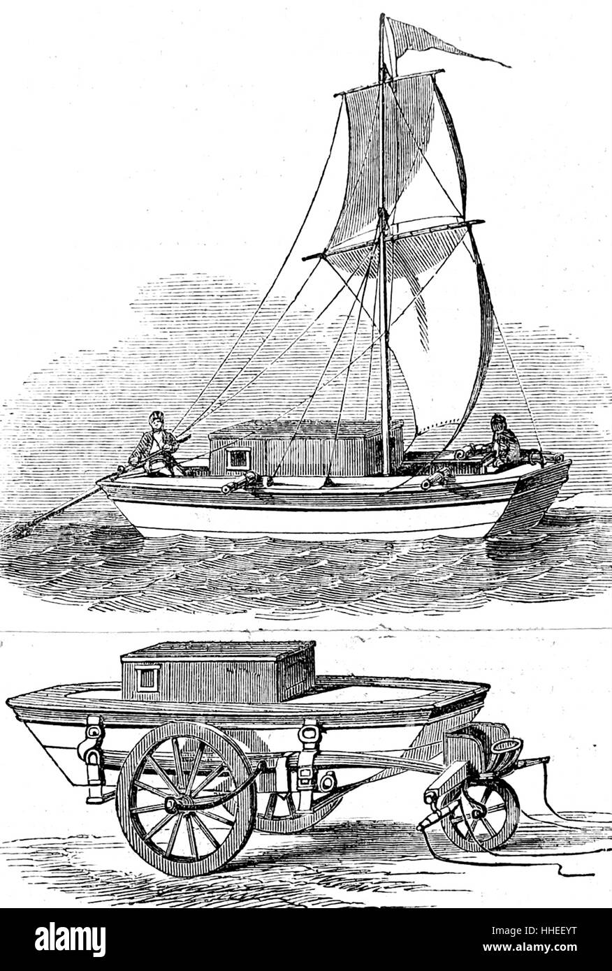 Illustrazione raffigurante un Bourne il trasporto in barca per la navigazione fluviale. Datata del XIX secolo Foto Stock