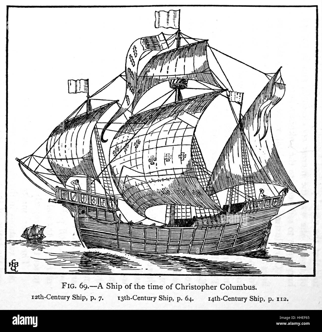 Incisione raffigurante un xv secolo nave europea. Datata xv secolo Foto Stock