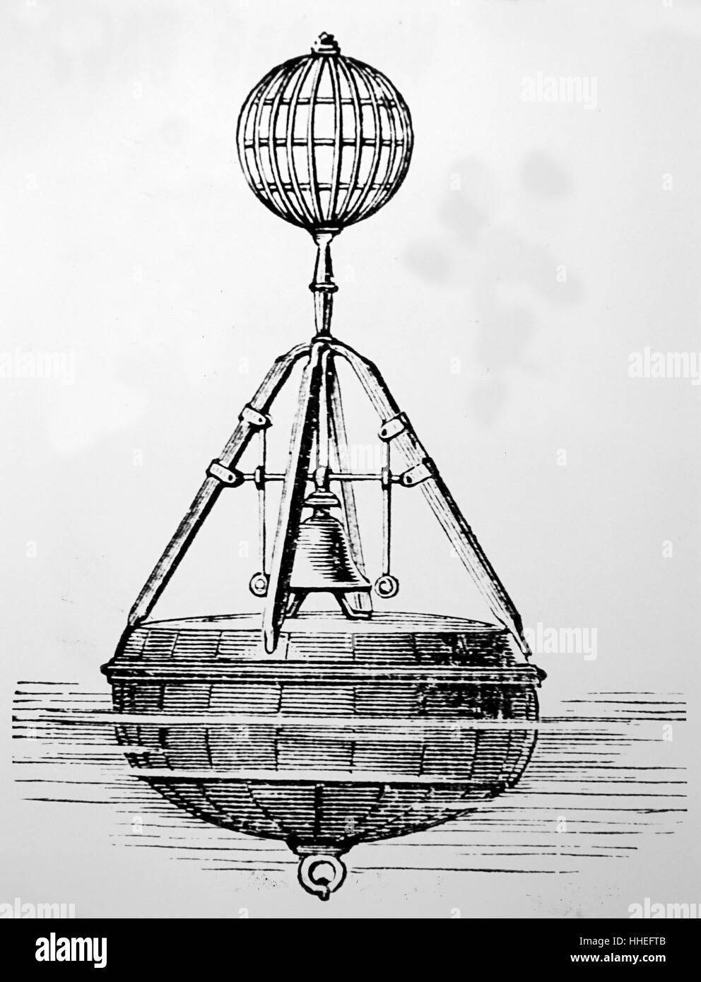 Incisione raffigurante una boa galleggiante con un campanello d allarme. Datata del XIX secolo Foto Stock