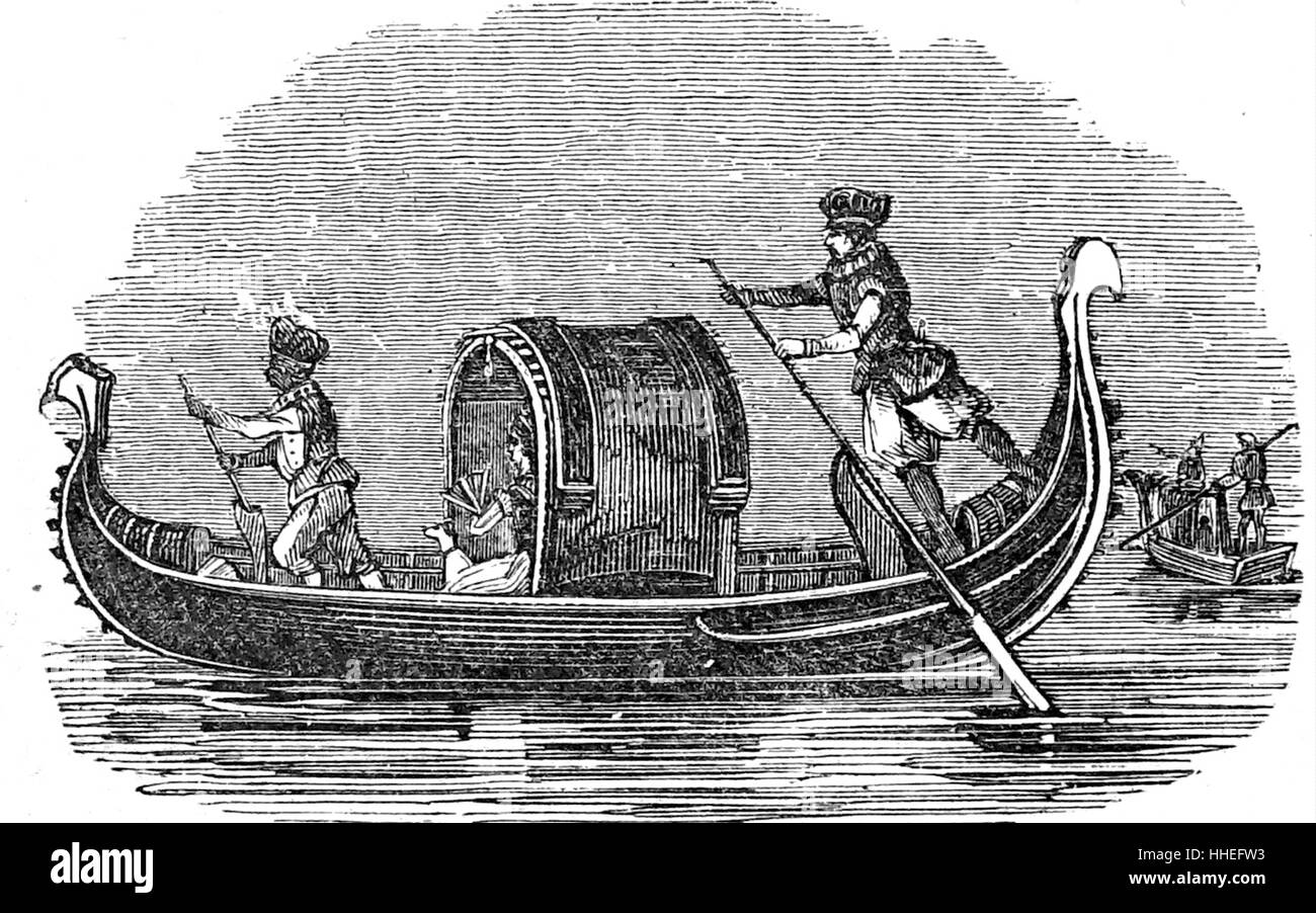 Incisione di una gondola veneziana. Datata del XIX secolo Foto Stock