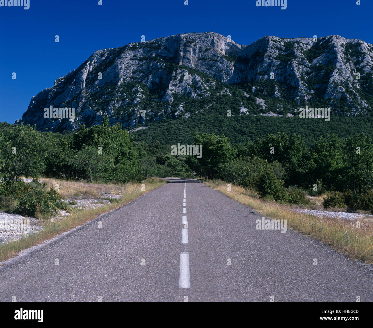 Strada per Le Pic St Loup, San Martin de Londres, Languedoc-Roussillon, Francia Foto Stock
