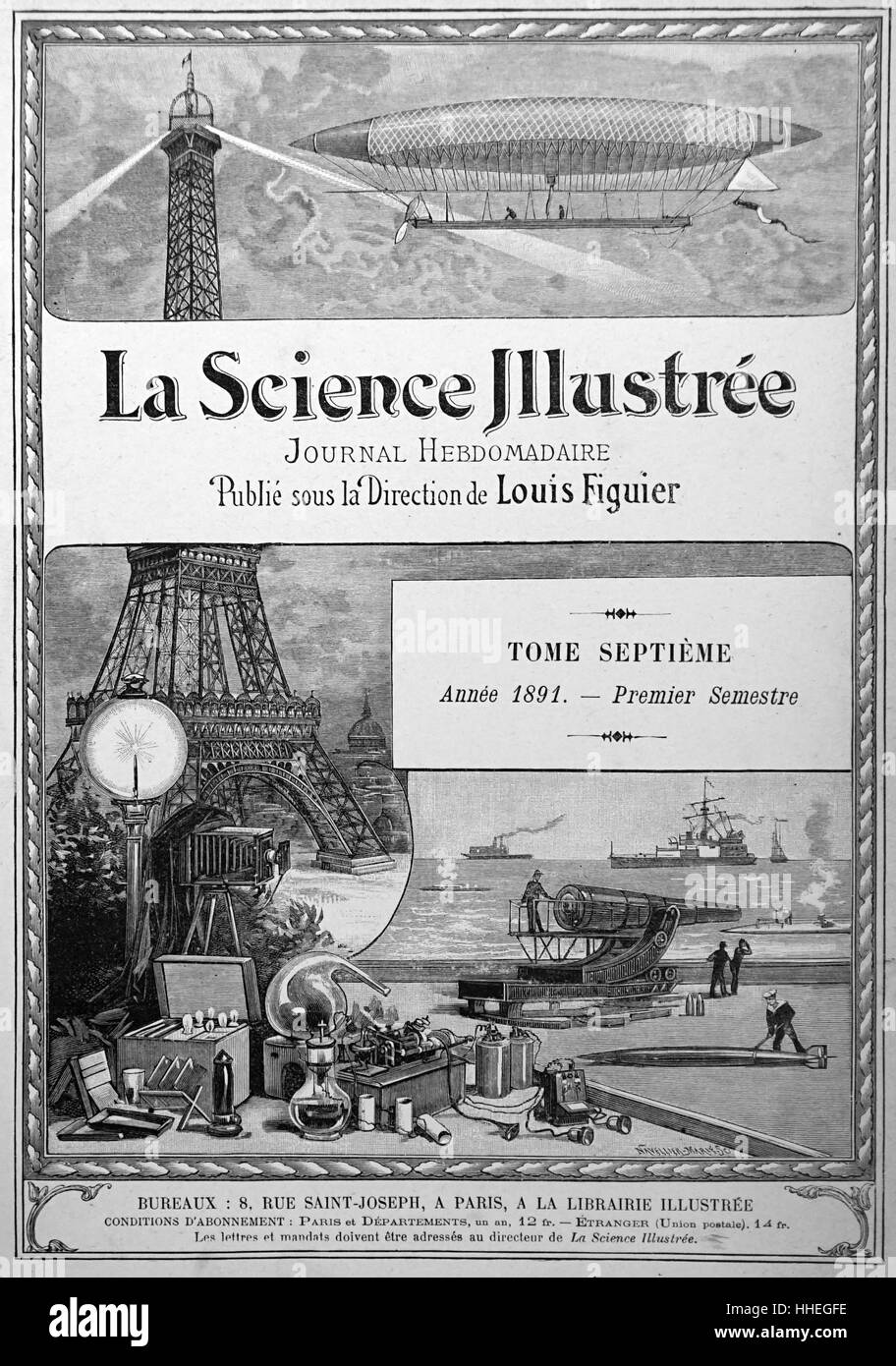 Pagina del titolo di "La Science Illustree' un popolare francese rivista scientifica. Datata del XIX secolo Foto Stock