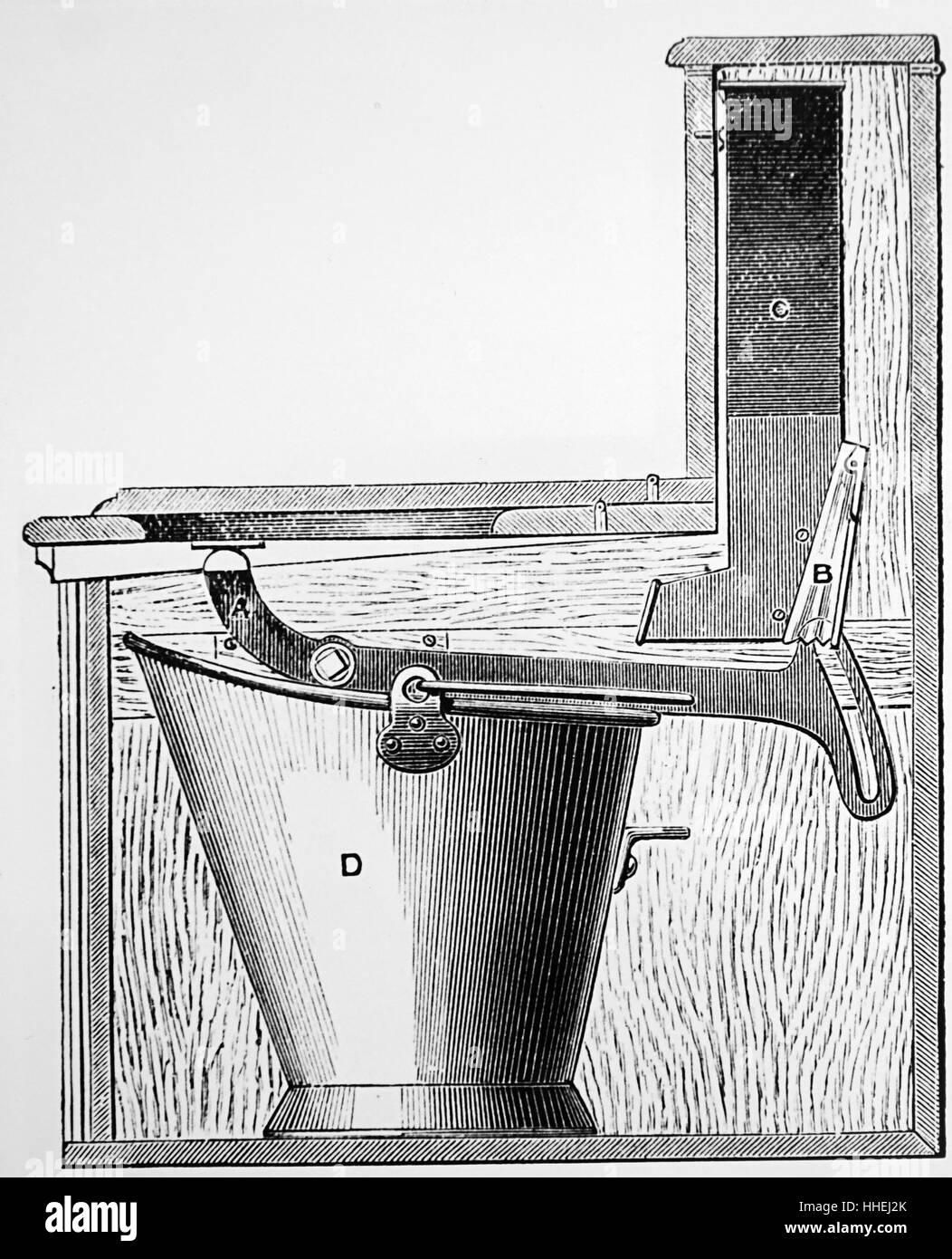 Incisione di Moser di armadio di terra che quando il sedile è stato chiuso  scaricata la terra o cenere nel secchio. Datata del XIX secolo Foto stock -  Alamy