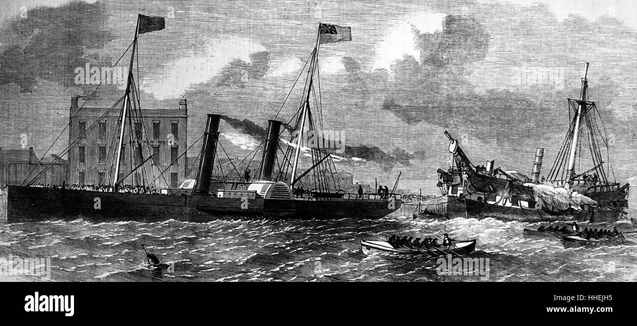 Incisione raffigurante una barca veliero con tre o più montanti aventi la ribalta- e mainmasts truccate square e solo la mezzana(l'aftmost montante) truccate di avanzamento e di arretramento. Datata del XIX secolo Foto Stock