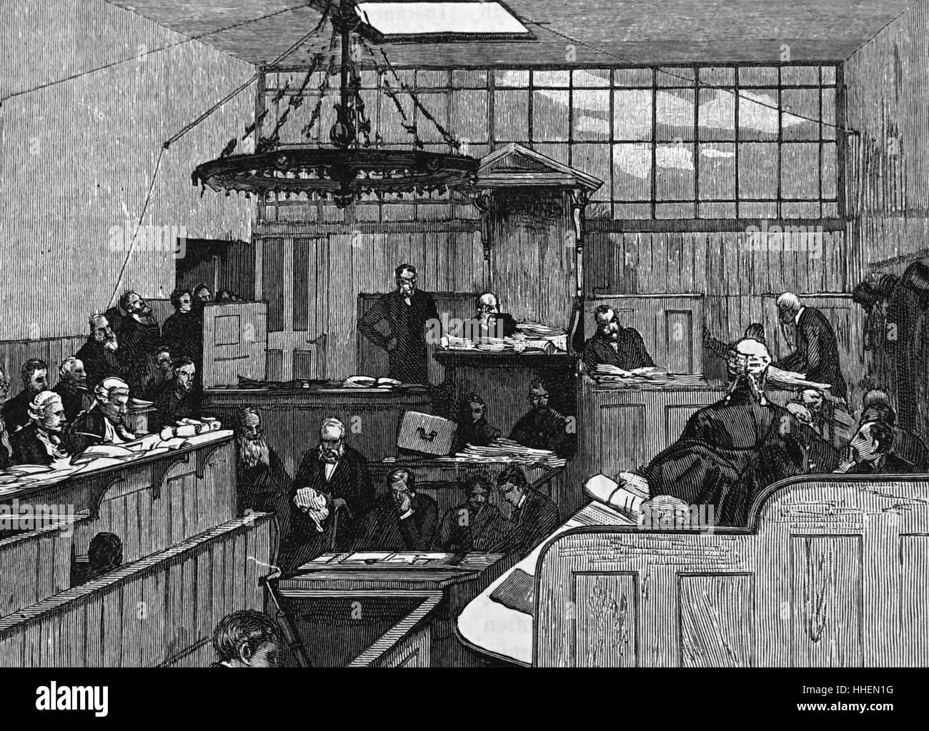 Illustrazione della Commissione Reale sulla scheda Metropolita di opere assunzione di prove a sessioni di Westminster House. Datata del XIX secolo Foto Stock