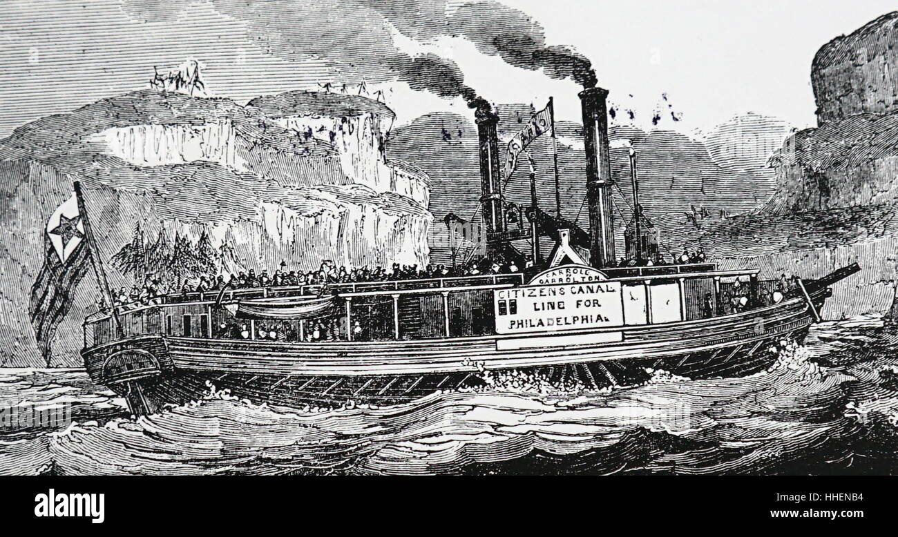 Illustrazione che raffigura un fiume American battello a vapore "l'Carroll di Carrolton'. Datata del XIX secolo Foto Stock Illustrazione che raffigura un fiume American battello a vapore "l'Carroll di Carrolton'. Datata del XIX secolo Foto Stock