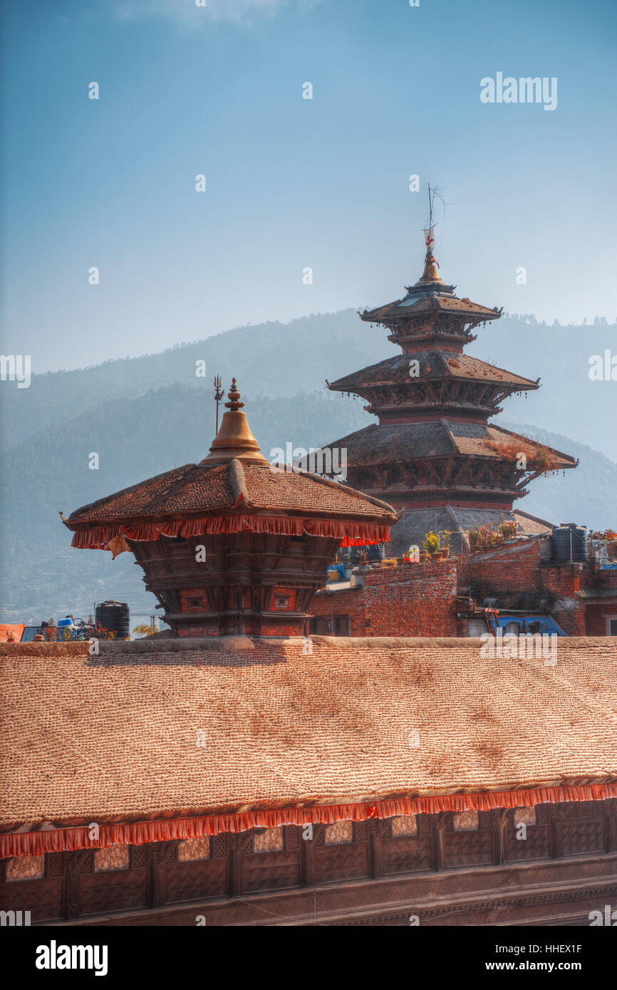 Templi di Durbar Square a Bhaktapur, valey Kathmandu, Nepal. Foto Stock