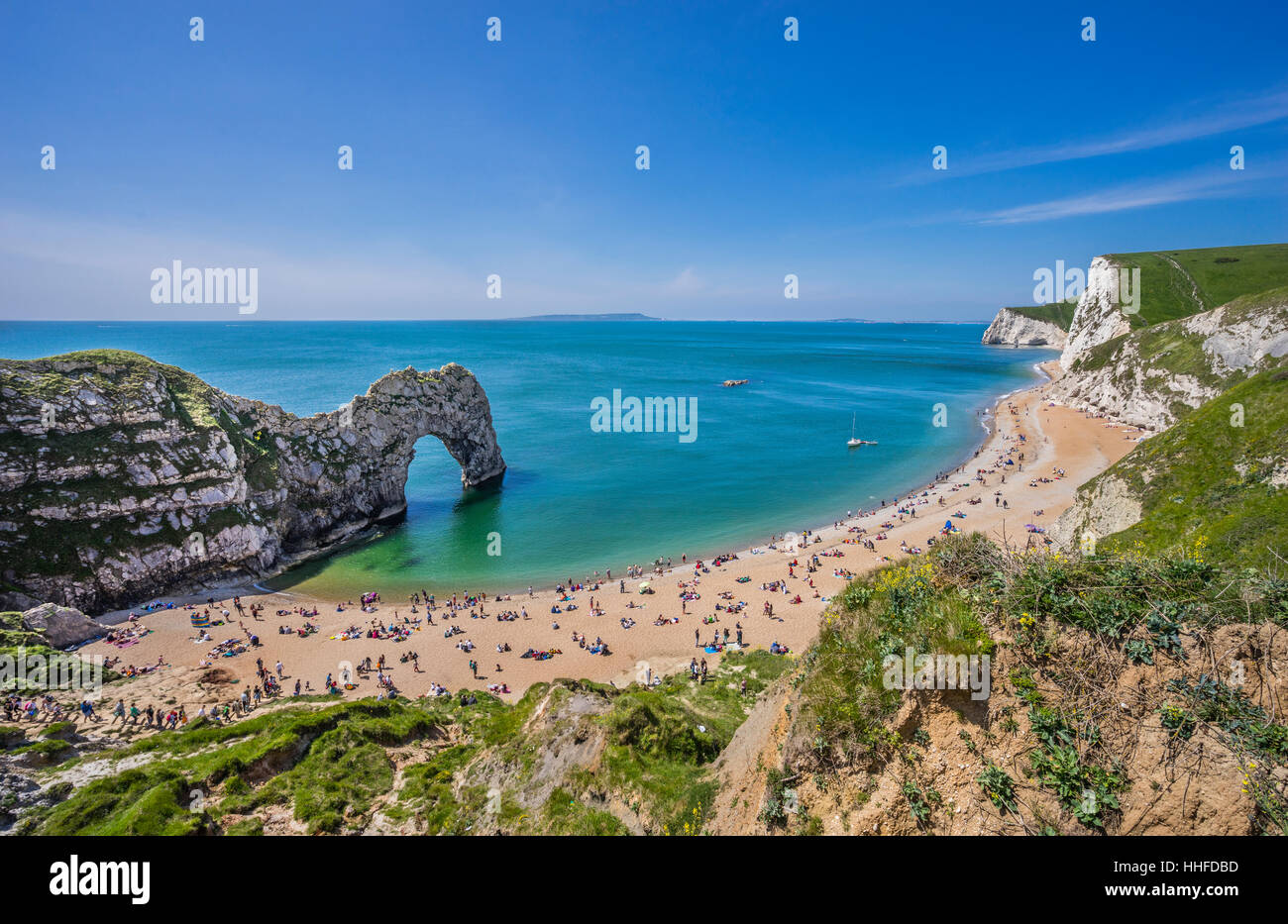 Gran Bretagna, Sud Ovest Inghilterra, Dorset, Jurassic Coast, il calcare naturale arco di porta di Durdle Foto Stock