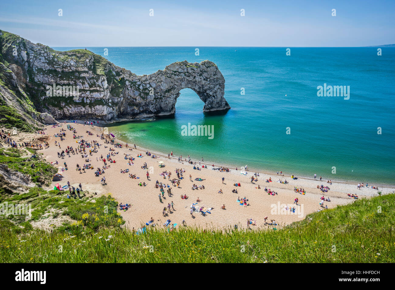 Gran Bretagna, Sud Ovest Inghilterra, Dorset, Jurassic Coast, il calcare naturale arco di porta di Durdle Foto Stock