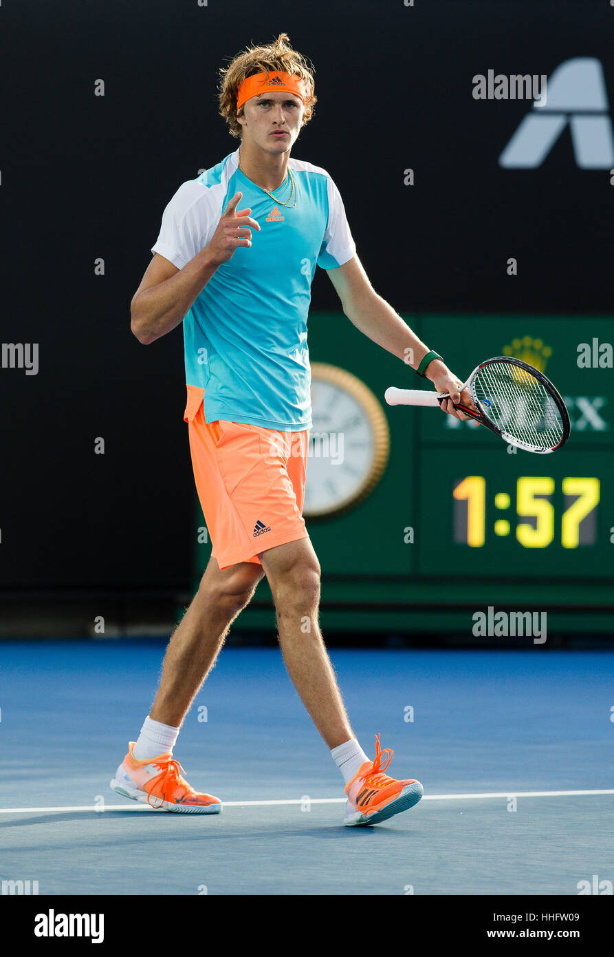 Alexander Zverev della Germania durante il 2017 Open di Australia a Melbourne Park, Australia. Credito: Frank Molter/Alamy Foto Stock