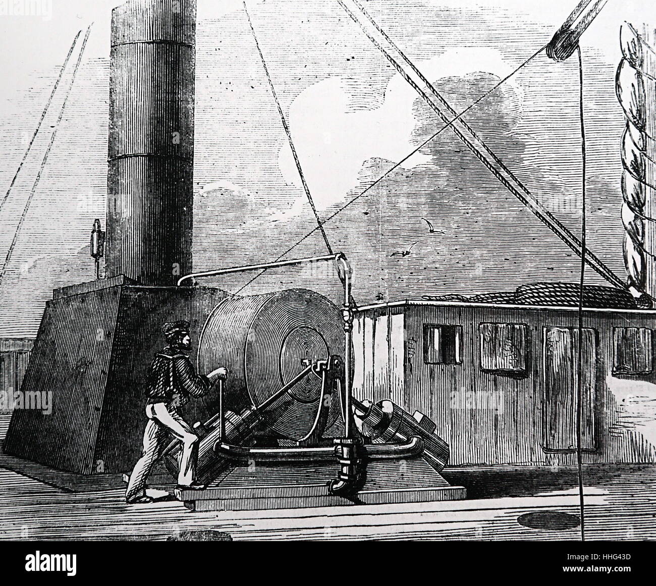 Illustrazione raffigurante apparecchio sul bordo della American nave a vapore 'Arctic'. Datata del XIX secolo Foto Stock