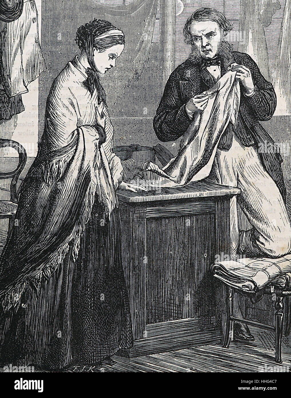 Donna venga respinto per l'occupazione la cucitura, come un outworker. Inghilterra, 1860 Foto Stock