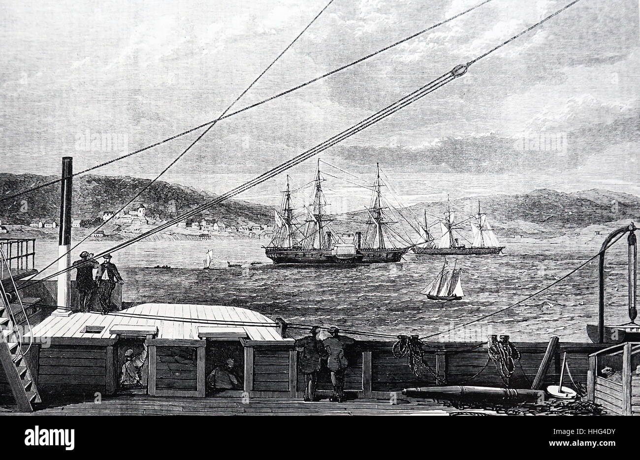 Atlantic Telegraph: vista del cuore della baia di contenuto, Terranova, dal ponte di 'Grande' orientale durante la posa della Atlantic Telegraph cavo. 1866 Foto Stock