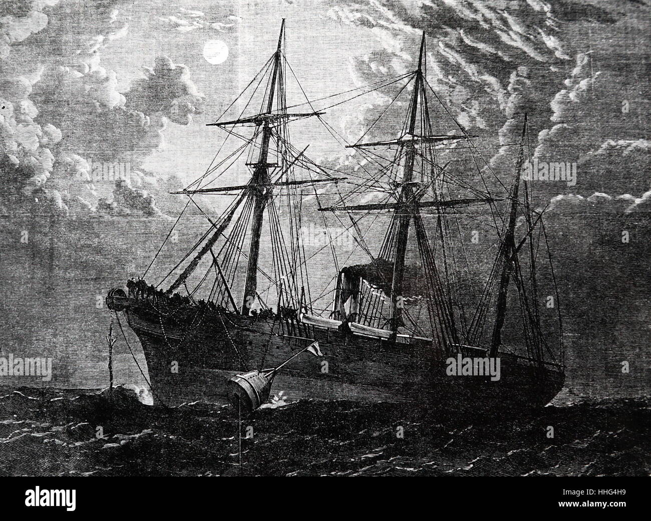 "Albany" abbassando una boa presso il sito della Atlantic Telegraph cavo, per continuare e completare la posa del cavo nella stagione 1866 Foto Stock