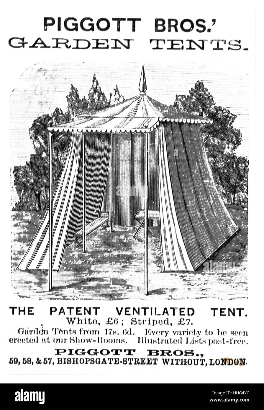 Pubblicità per una tenda di tela. 13 giugno 1885. Foto Stock