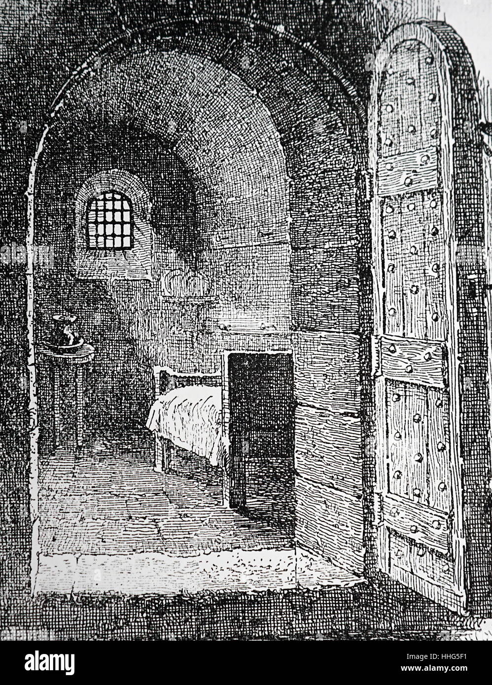 Newgate prison, Londra. Il condannato cell. Da una stampa pubblicato London 1881. Foto Stock