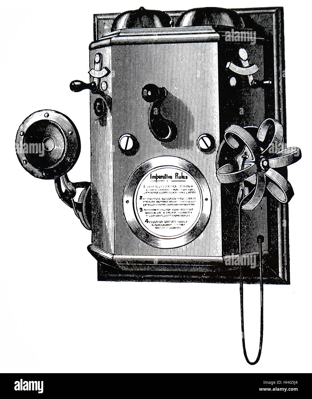 Edison telefono in una scatola da incasso a parete.. Da George Bartless Prescott il telefono elettrico, New York, 1890 Foto Stock