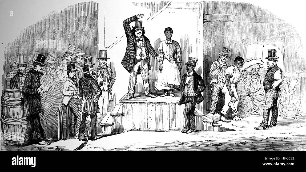 Aste di schiavi in Virginia 1856. L'asta si è svolta a Richmond, Virginia all inizio della guerra civile. Questa famiglia americana africana deve essere stata pietrificati rendendosi conto che essi non possono mai vedere ogni altro nuovo. Foto Stock