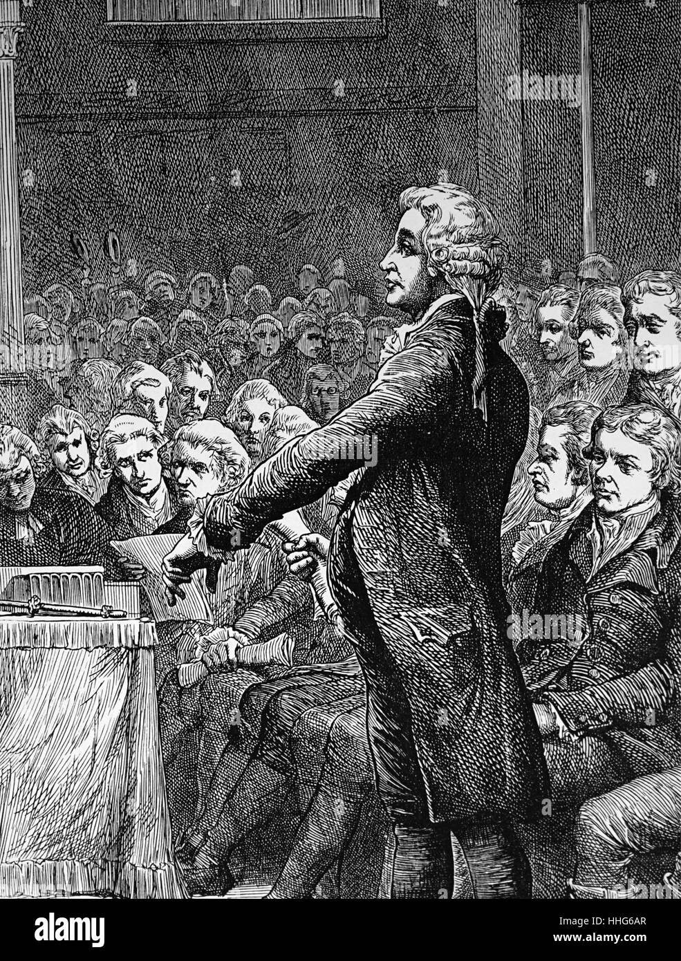 Edmund Burke, 1729-97. Anglo-irlandese del filosofo e statista, supporto di Wilberforce's Motion per l abolizione della schiavitù in House of Commons, 9 maggio 1788. Foto Stock