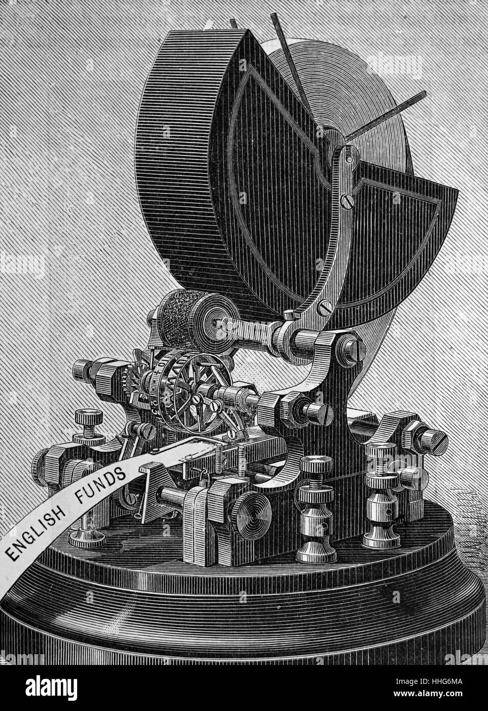 Ricevitore di stampa automatica telegraph del tipo utilizzato da problemi di carattere finanziario. 1896. Foto Stock