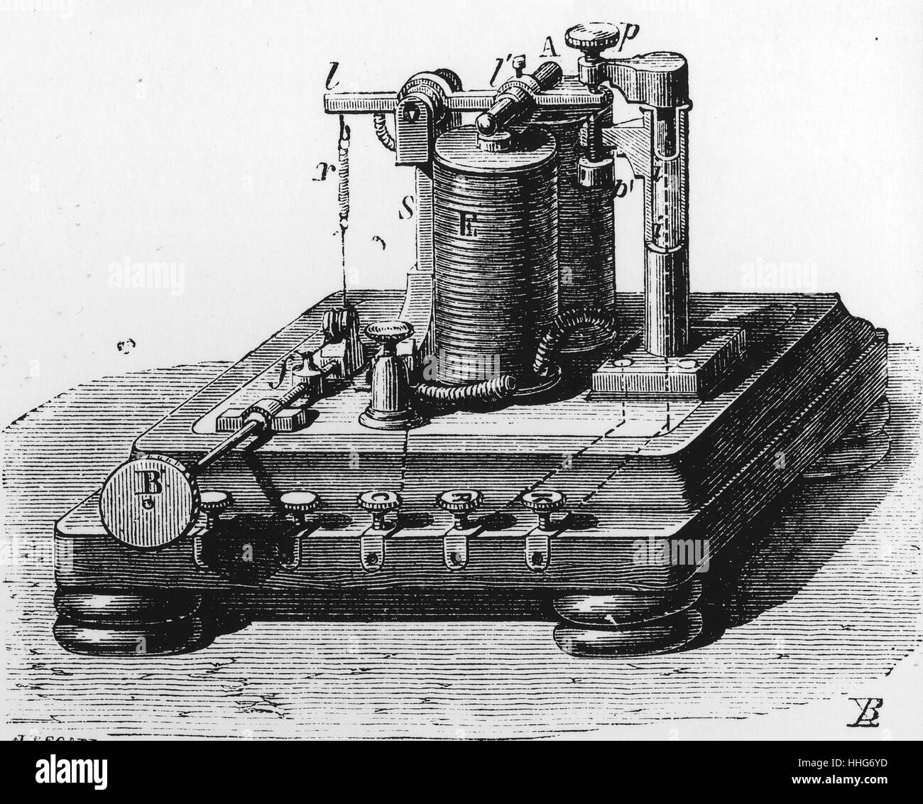 Relè del telegrafo per l'uso con il sistema di morse. 1870. Foto Stock