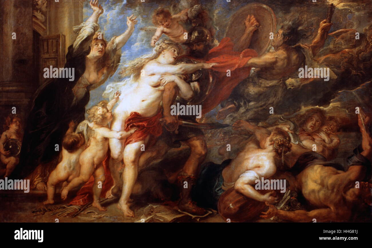 Conseguenze della guerra, noto anche come l'orrore della guerra. eseguiti tra il 1638-1639 da Peter Paul Rubens, in pittura ad olio su tela. Esso è stato dipinto da Ferdinando II de' Medici. Sebbene commissionato da un italiano, storici dell'arte caratterizzano sia il lavoro e l'artista Barocco fiammingo. Essa serve come un commento su un continente devastato dalla guerra dei Trent'anni, e l'artista impiegati numerosi simboli, sia contemporaneo e antico, per deplorare il membro del continente Foto Stock