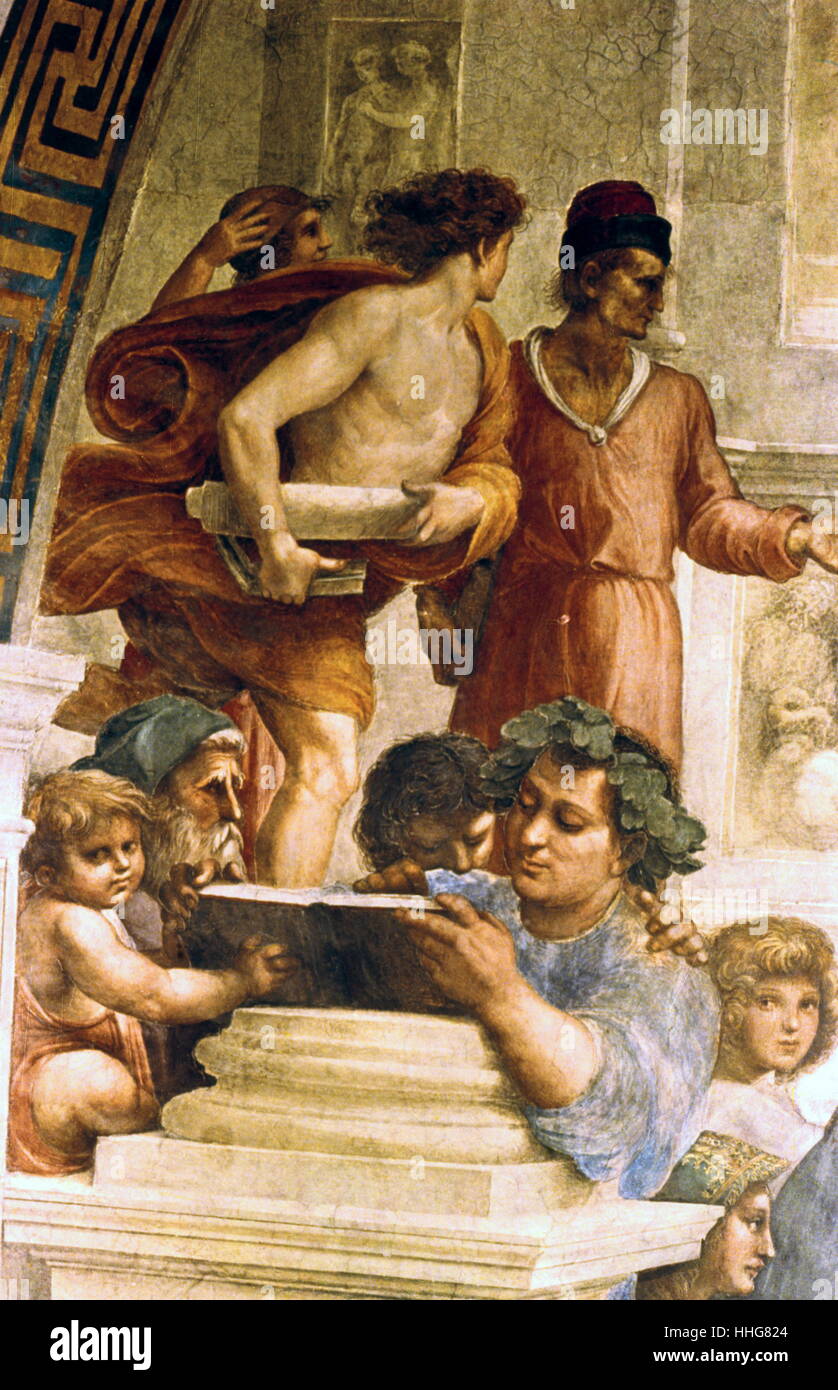 Epicuro (dettaglio da), la Scuola di Atene (Scuola di Atene) 1511. Affresco di Raffaello Sanzio Epicuro (dettaglio da), la Scuola di Atene (Scuola di Atene) 1511. Affresco di Raffaello Sanzio