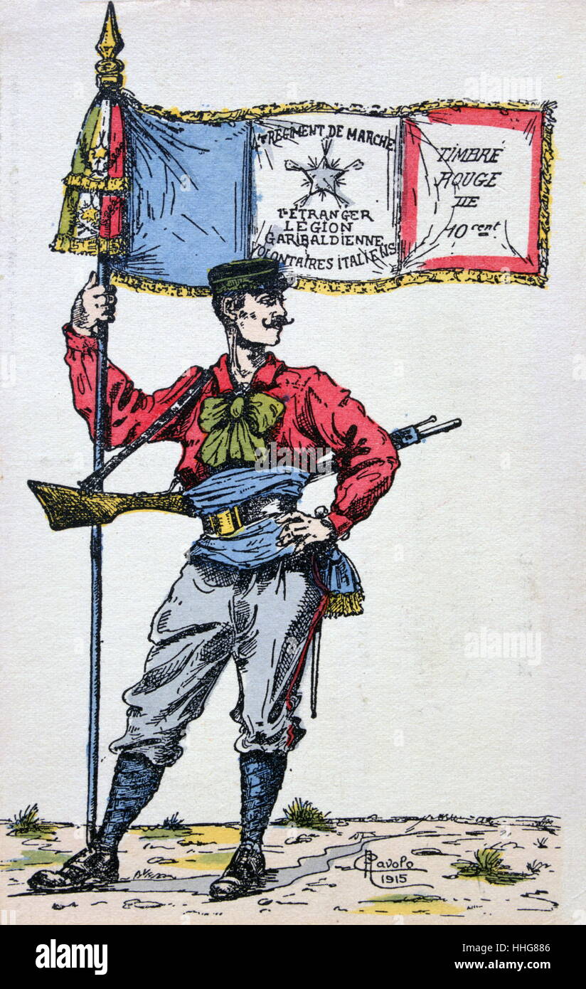 Illustrazione raffigurante un soldato italiano del reggimento di Garibaldi nella Legione straniera francese 1870 Foto Stock