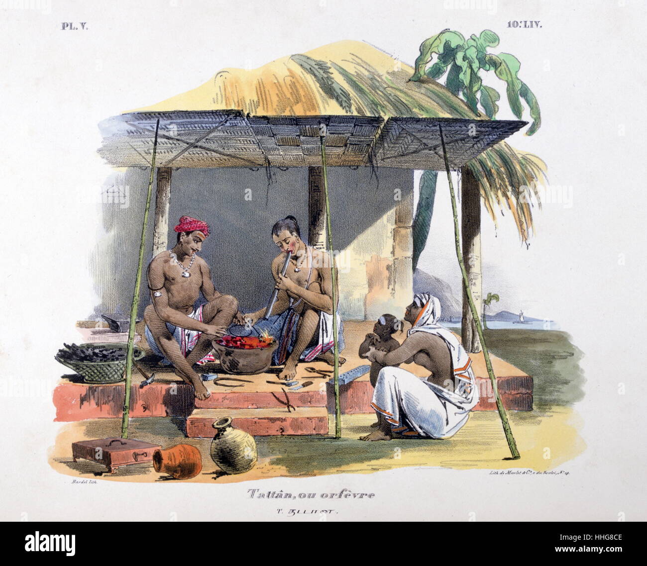 Orafi al lavoro in India; inizio del XIX secolo. ;Francese; litografia; da Marlet 1828 Foto Stock