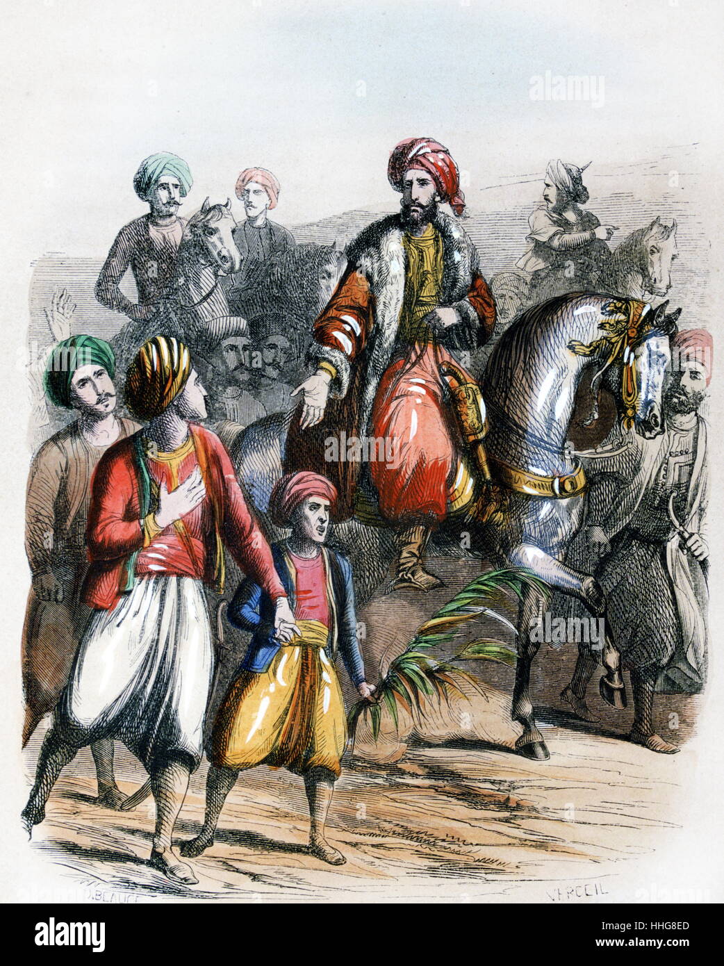 Muhammad Ali Pasha o Mehmet Ali; 1769 - 1849 proclamato come viceré d'Egitto 1805. Acquerello dal pittore francese Jean-Adolphe Beaucé (1818 - 1875). Foto Stock