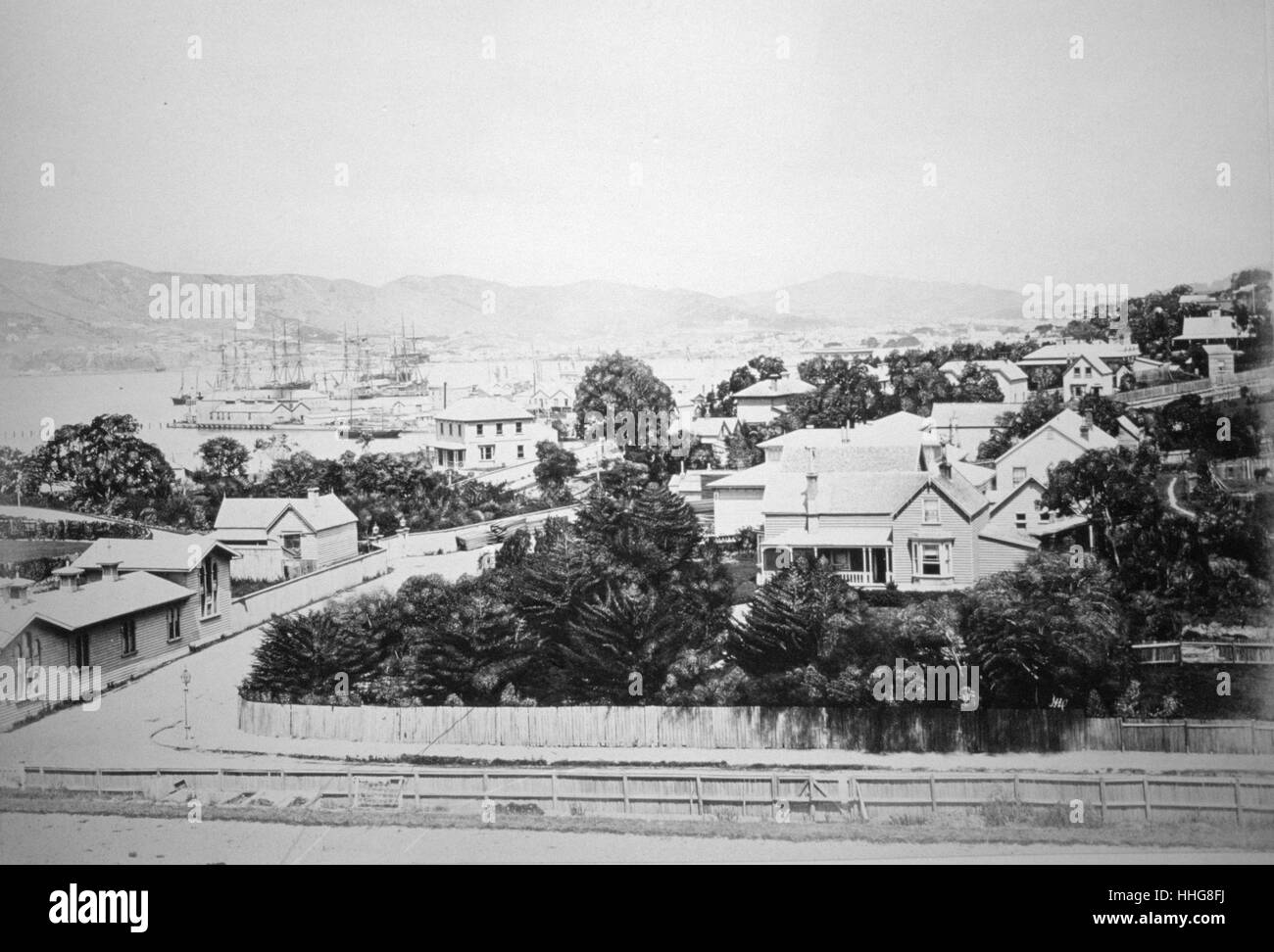 Vista della città di Wellington, Nuova Zelanda, 1875 Foto Stock