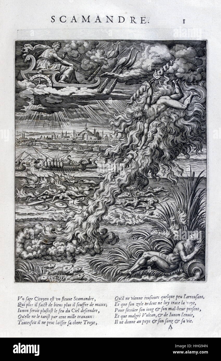 Scamander (fiume dio nella mitologia greca) 1615. Una piastra da Les Images Ou tableaux de Platte Peinture Des Deux Philostrates Sophistes Grecs, Foto Stock