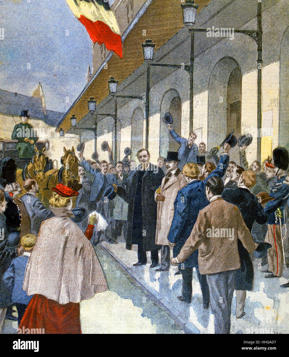 Nazionalisti che celebra una visita da Paul Deroulede il leader in esilio della Ligue des Patriotes, a Tournai 1900 Foto Stock