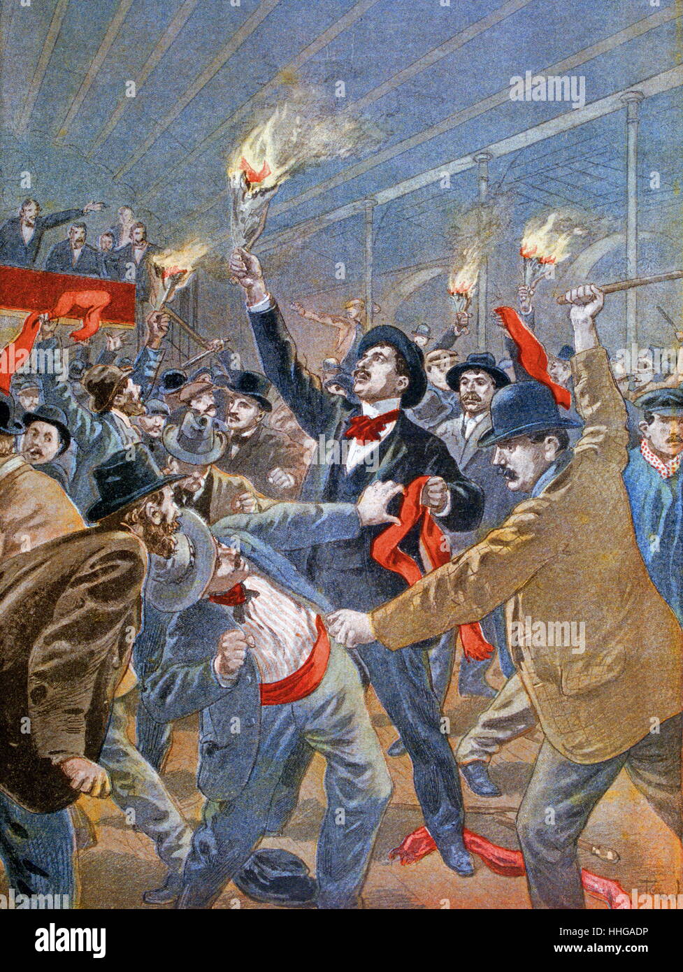 Illustrazione che mostra un incontro di Boer rotto da pro-inglese agitatori in Sud Africa 1900 Foto Stock