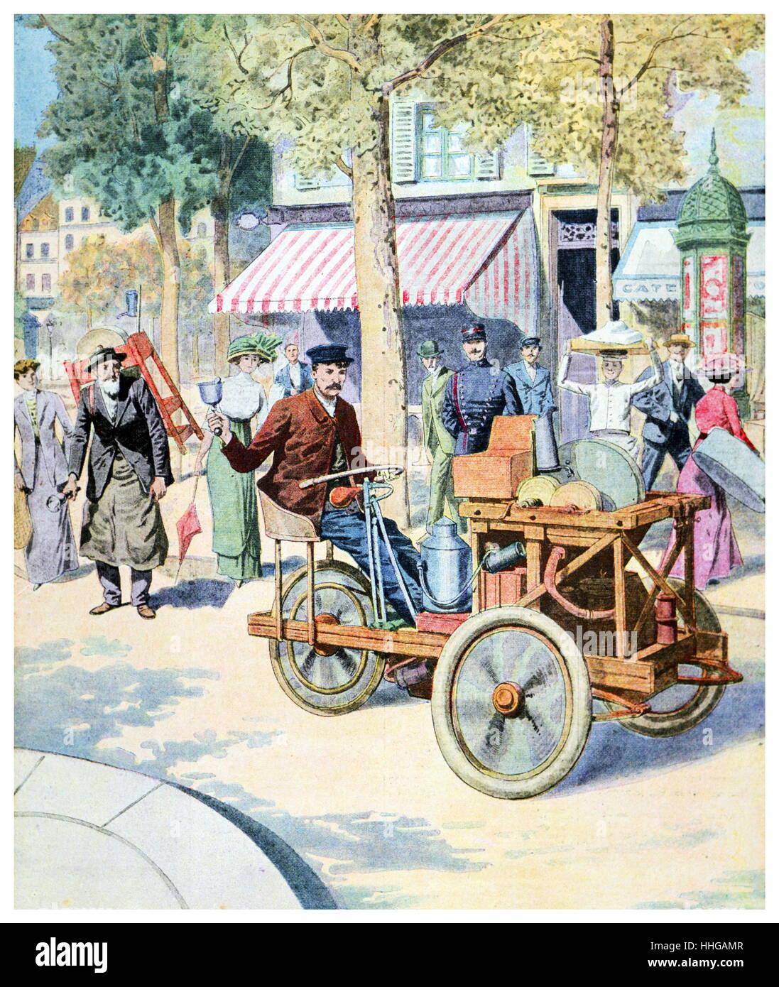 Illustrazione raffigurante il francese street scene con inizio automobile. Da "Le Petit Journal' 1911 Foto Stock