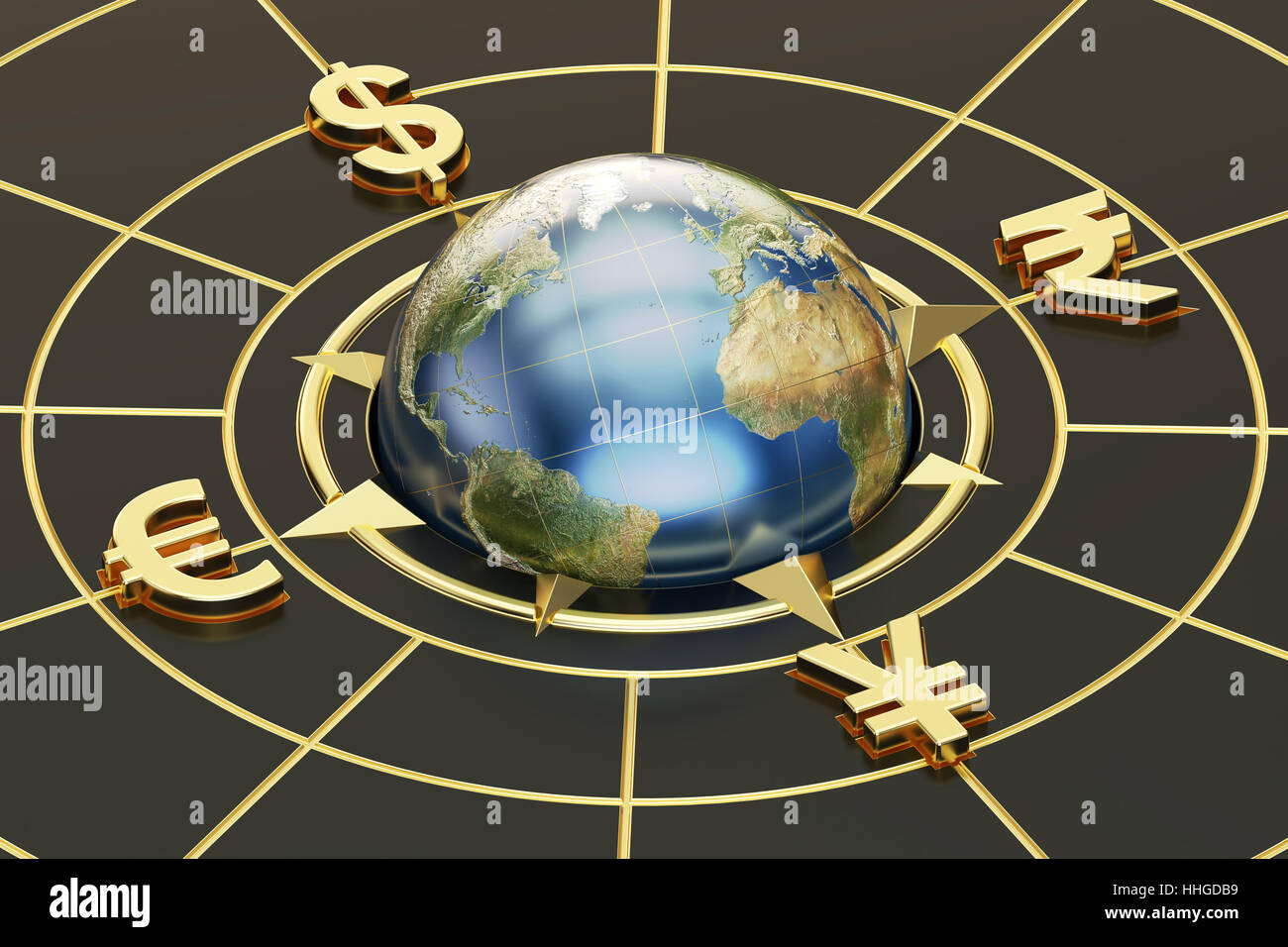 Concetto di denaro, valute globali. Il rendering 3D Foto Stock