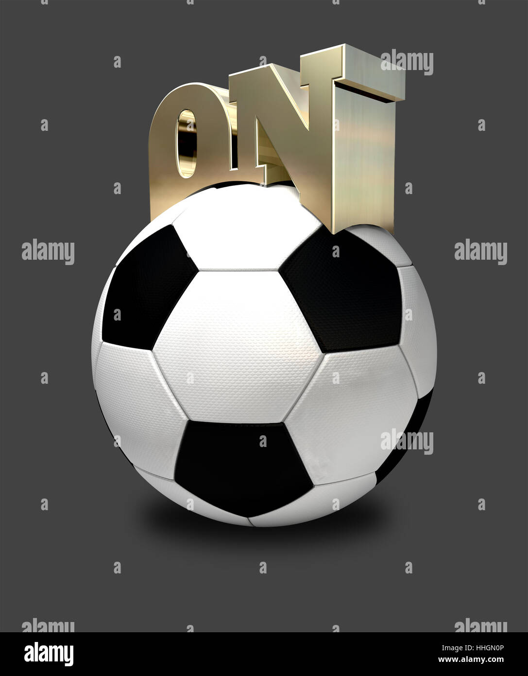 La parola su appollaiato sulla cima di un pallone da calcio Foto Stock