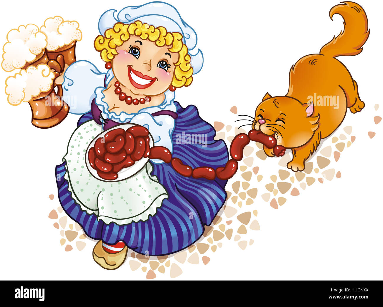 Donna Donne, cameriera, birra, salsiccia, tedesco, furto, furto, Pussycat, gatto, Foto Stock