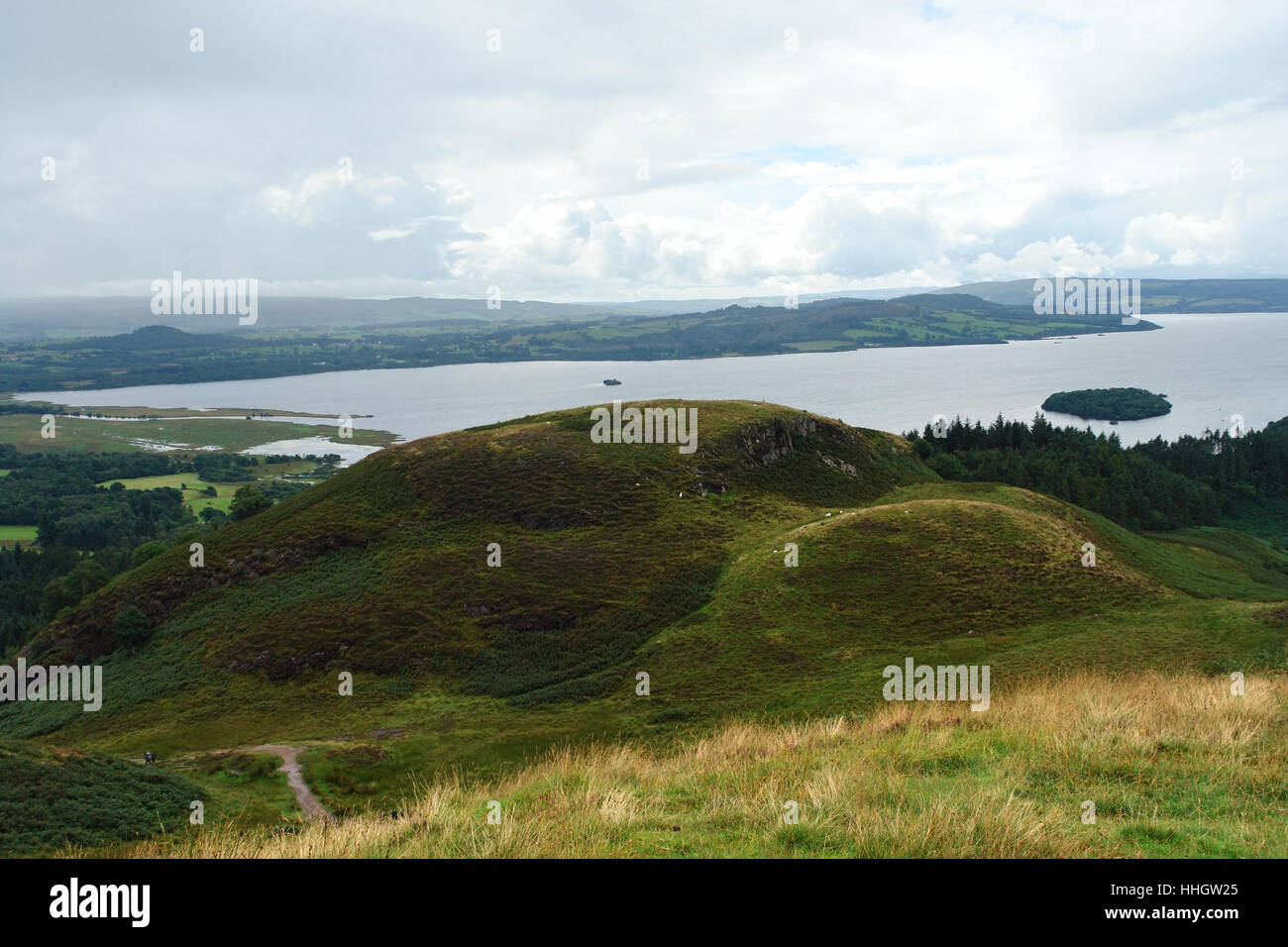 Offuscato scenario in Scozia attorno a Loch Lomond in estate Foto Stock