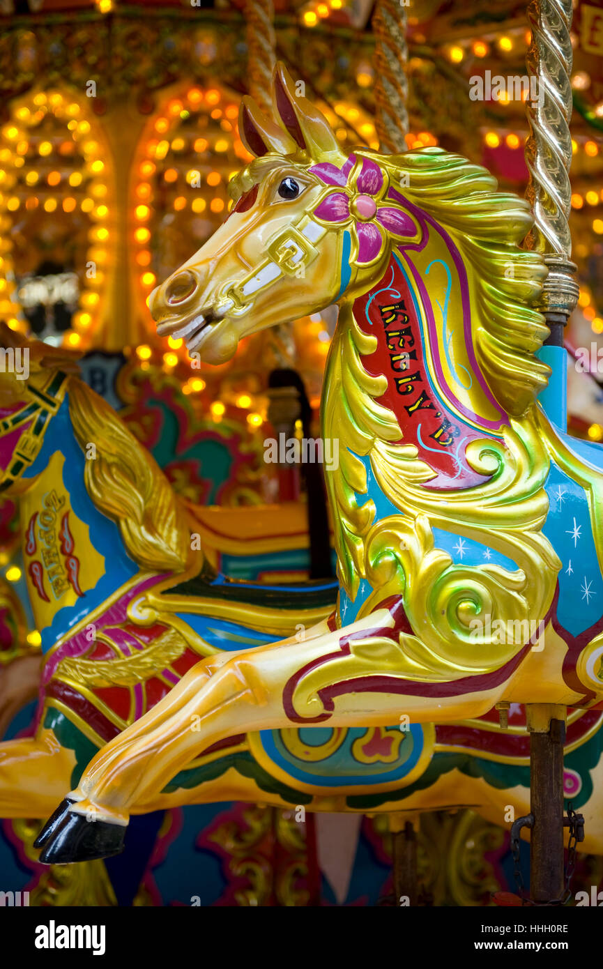 Ride, cavallo, fiera, giostra, ride, horse fair, vintage, tradizionale, Foto Stock