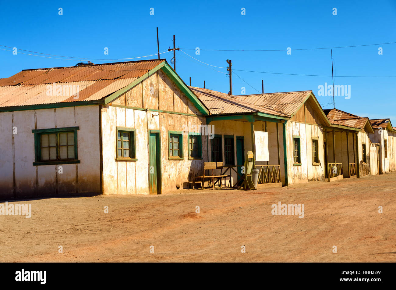 Vecchie case abbandonate nel fantasma di Humberstone, Cile Foto Stock