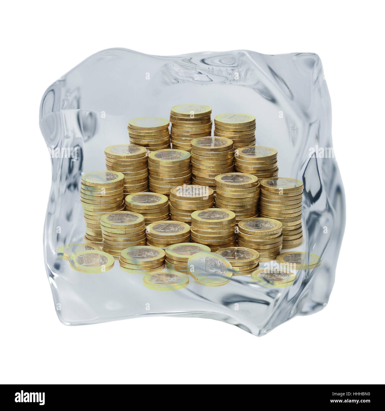 Euro, moneta, ghiaccio, monete, Ice Cube, Denaro e finanze, pagare, brilla, brilla, Foto Stock
