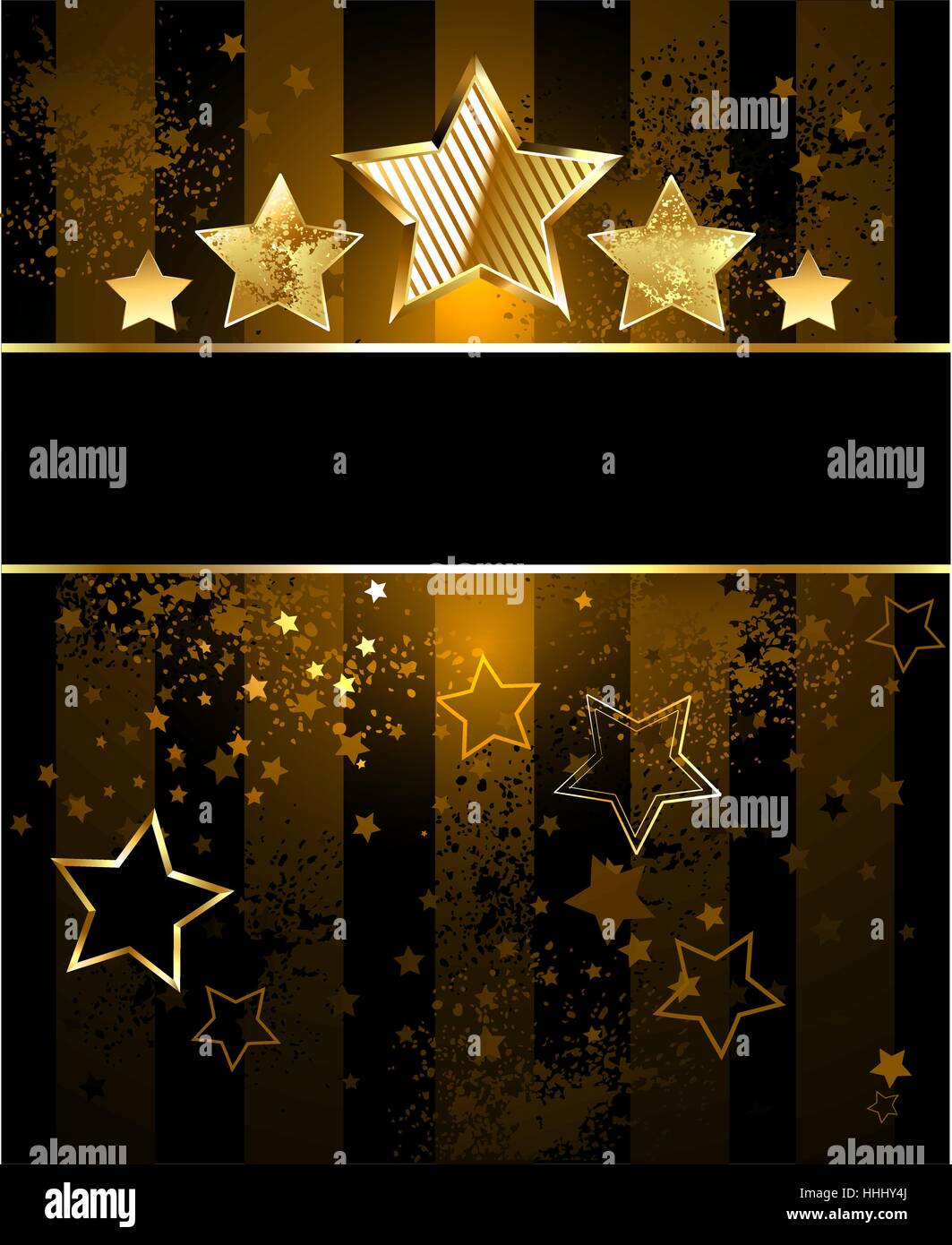 Striato, marrone, shabby sfondo nero con un banner e cinque stelle d'oro Illustrazione Vettoriale