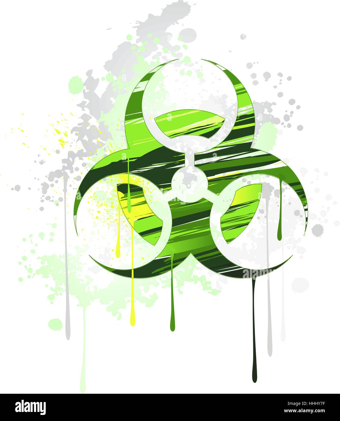 Concettuale biologico di simbolo di pericolo disegnato con verde e giallo su sfondo bianco. Illustrazione Vettoriale