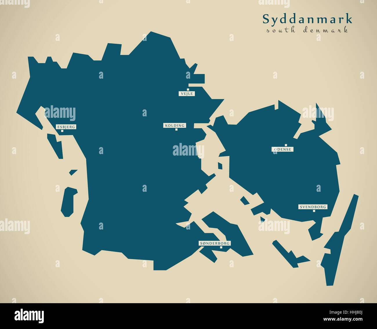 Mappa moderno - Syddanmark Danimarca DK illustrazione Foto Stock