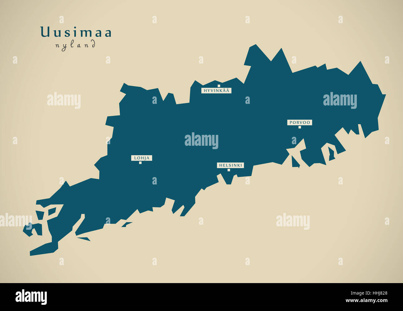 Mappa moderno - Uusimaa Finlandia FI illustrazione Foto Stock