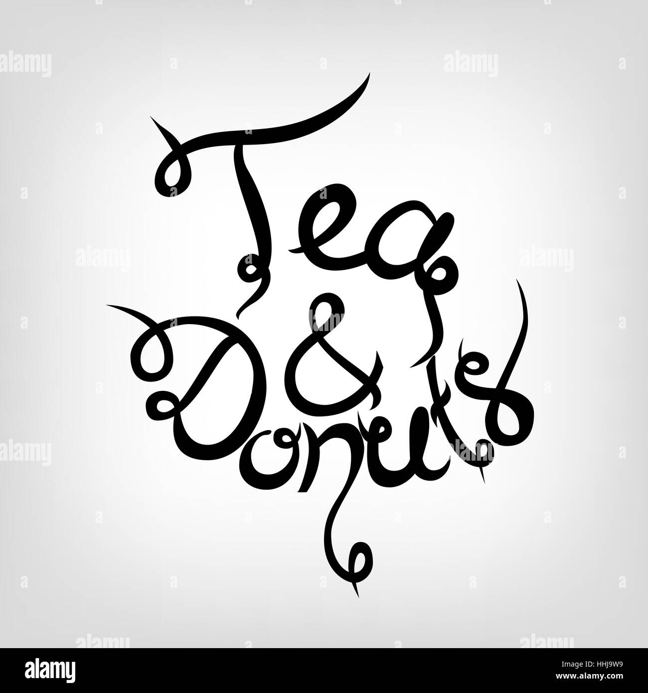 Vector disegnati a mano Lettering carino. Caffè e ciambelle. Illustrazione Vettoriale