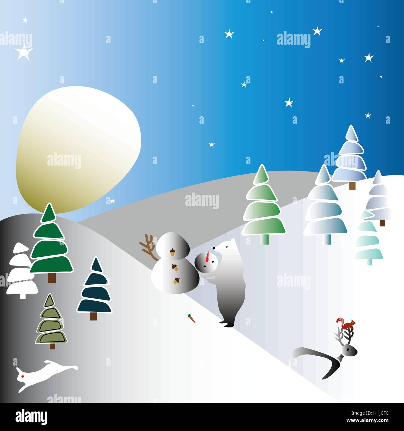 La luna come un enorme palla di neve (paesaggio invernale) Illustrazione Vettoriale