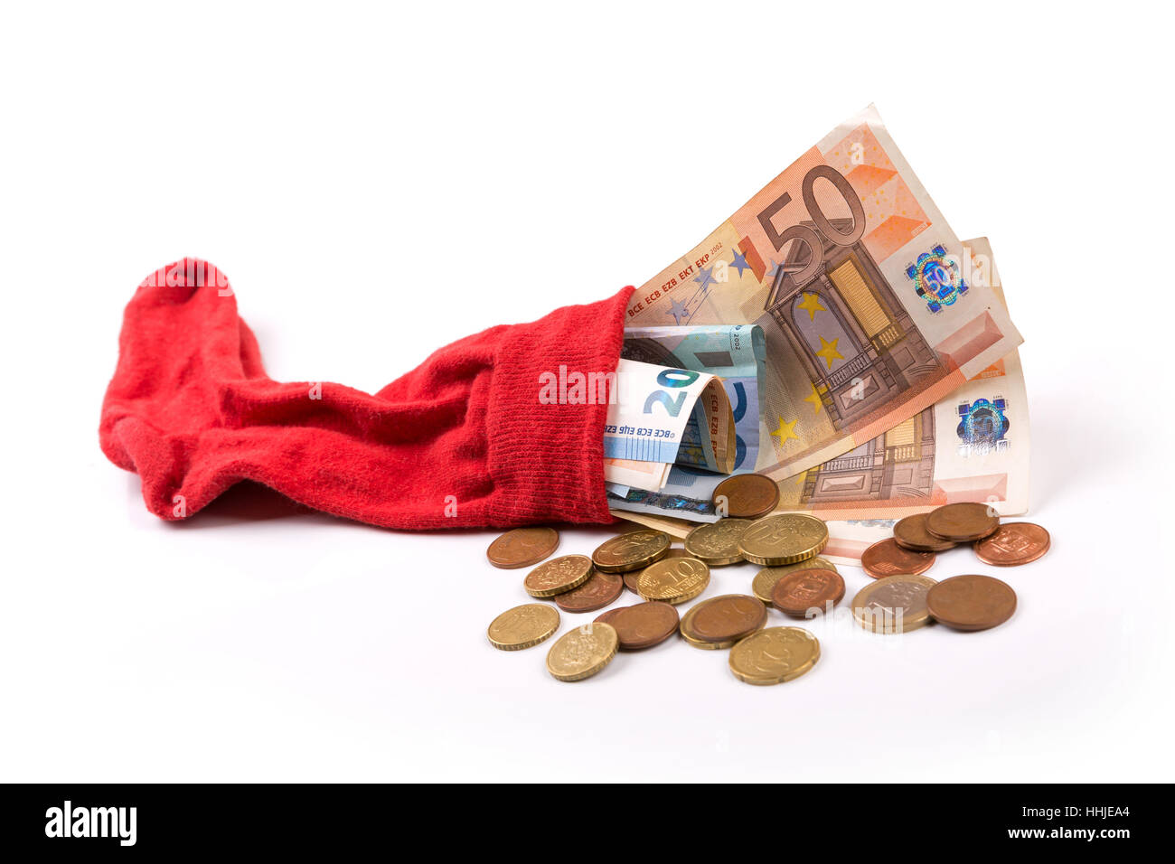 Previdenza - Concetto di euro il denaro nella calza Foto Stock
