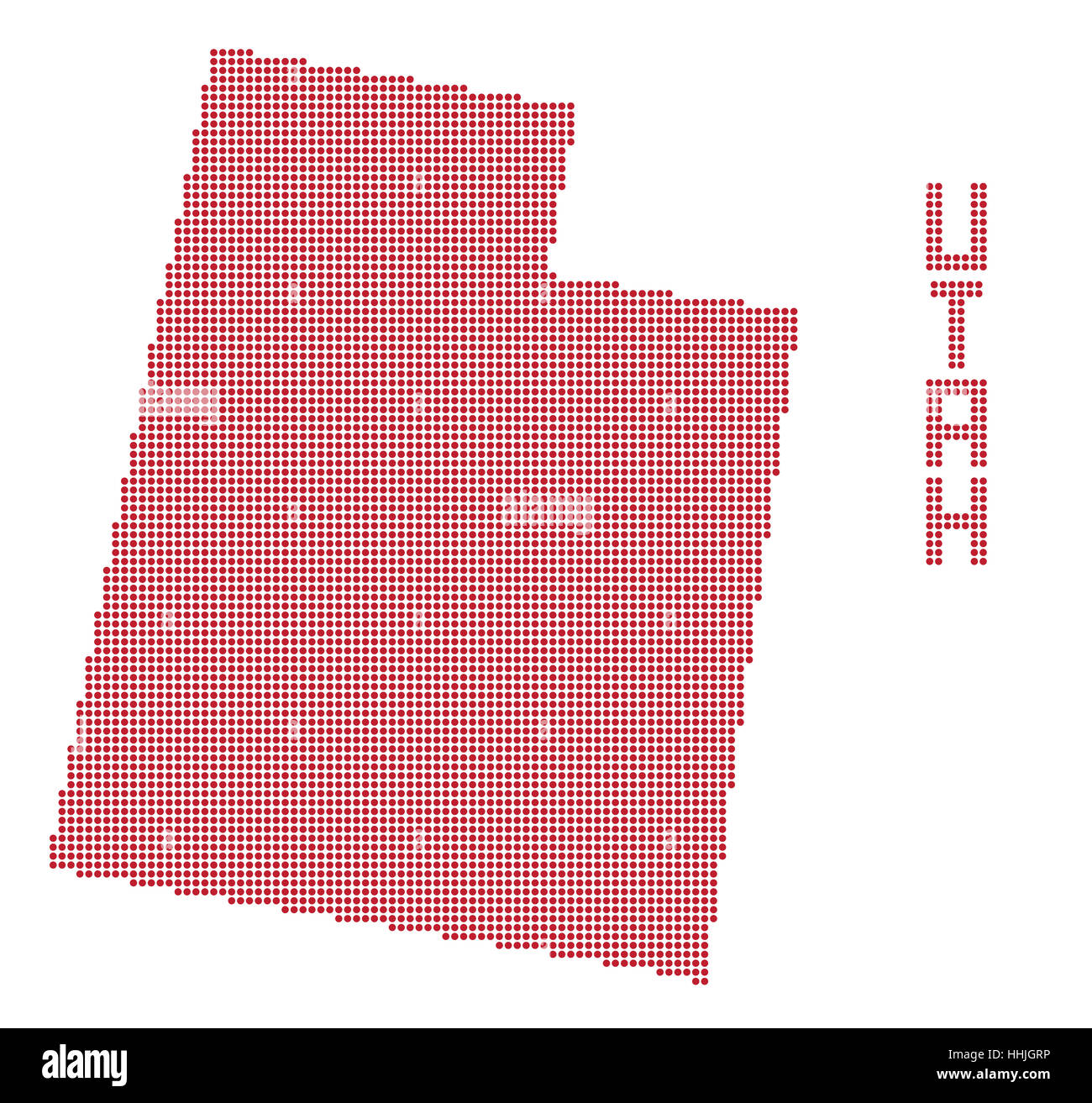 Una mappa di punti di Utah state isolate su uno sfondo bianco Foto Stock